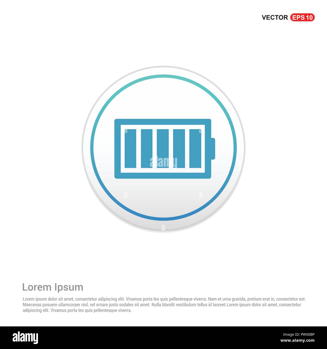 Charging battery icon . Battery icon white circle button Stock Vector