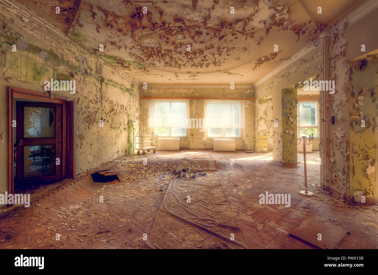 Interior view of a room in an abandoned hotel in Germany Stock Photo ...