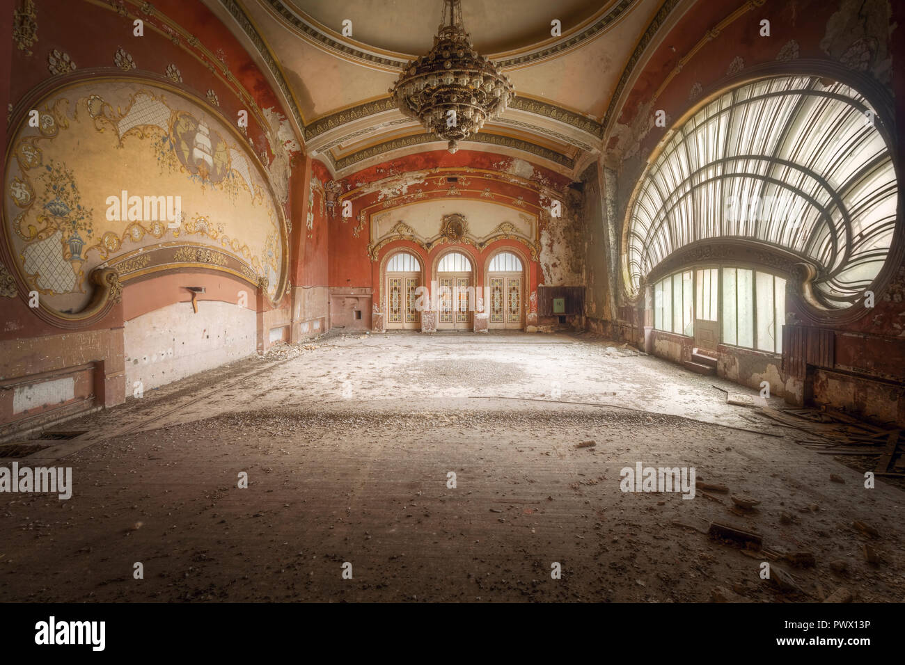 Interior view of Art Nouveau window at the abandoned casino at the Black  Coast in Constanta, Romania Stock Photo - Alamy