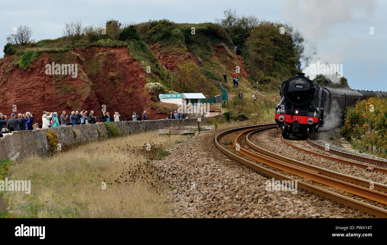 Celebrity LNER Class A3 Pacific No 60103 Flying Scotsman passing crowds at Langstone Rock, with the Cathedrals Express to Bristol, 8th October 2018. Stock Photo