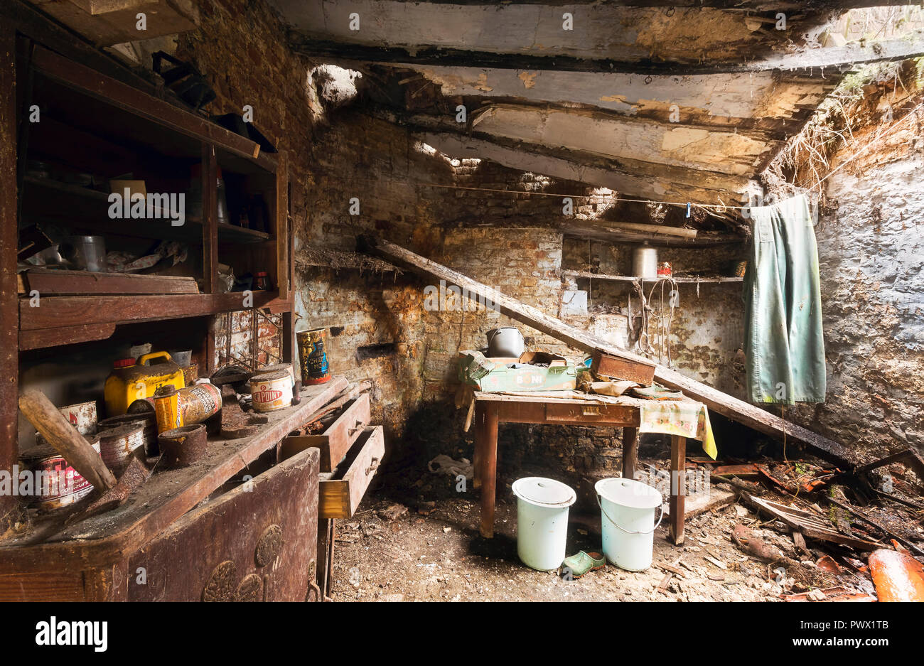 Interior view of a storage room of an abandoned house Stock Photo - Alamy