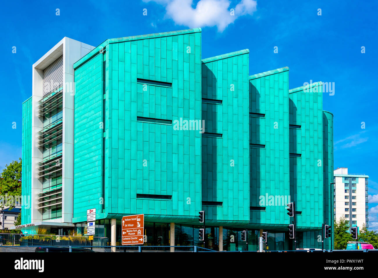 Sheffield, UK - Aug 29 2018: Information Commons building exterior architectural facade, library and computing building at the University of Sheffield Stock Photo