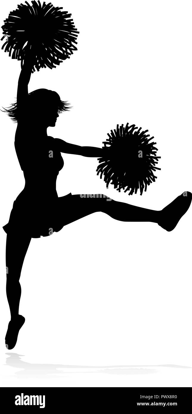 Girls cheerleading dancer with pompoms silhouette Vector Image