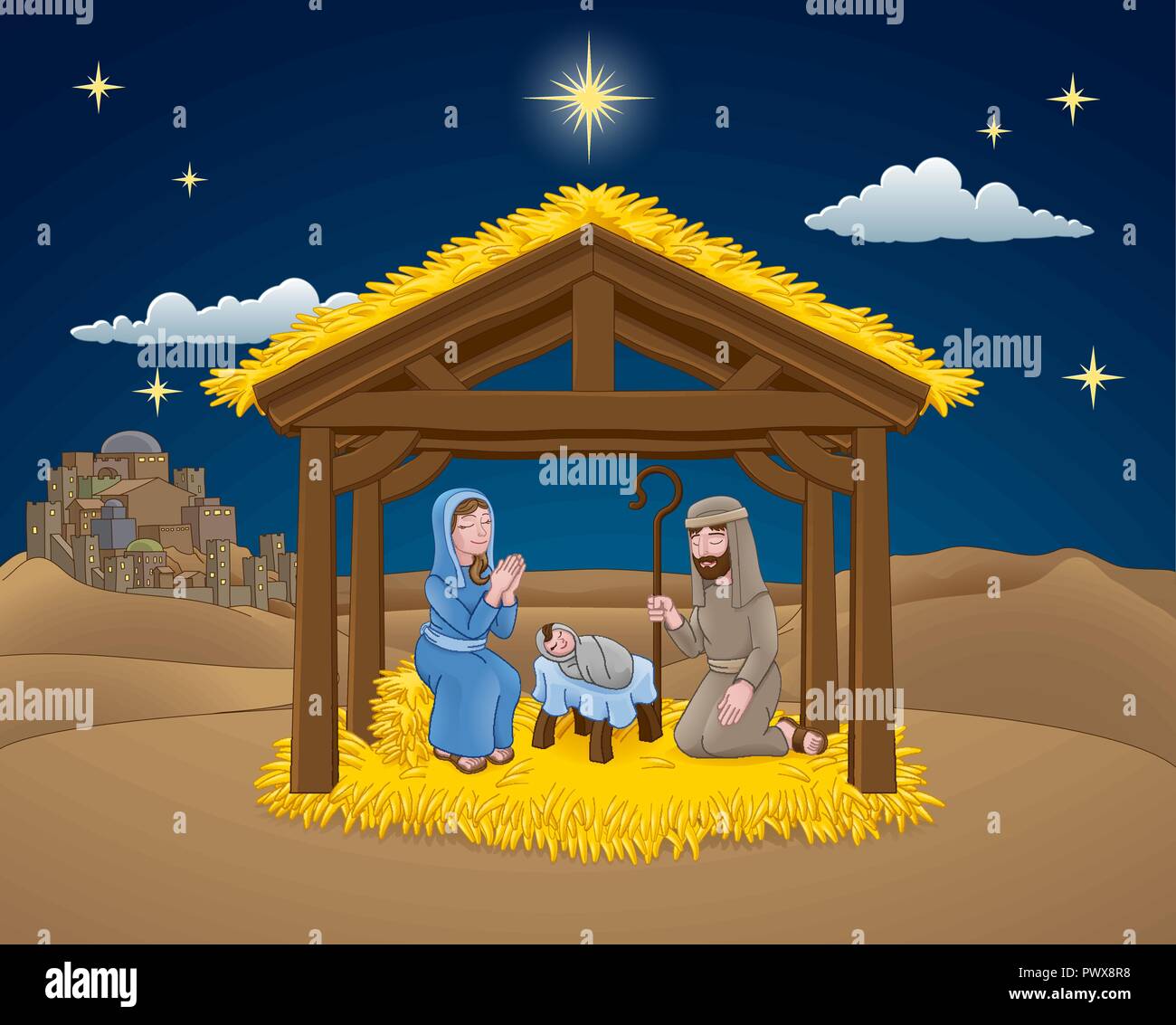 Nativity Christmas Scene Cartoon Stock Vector Image & Art - Alamy