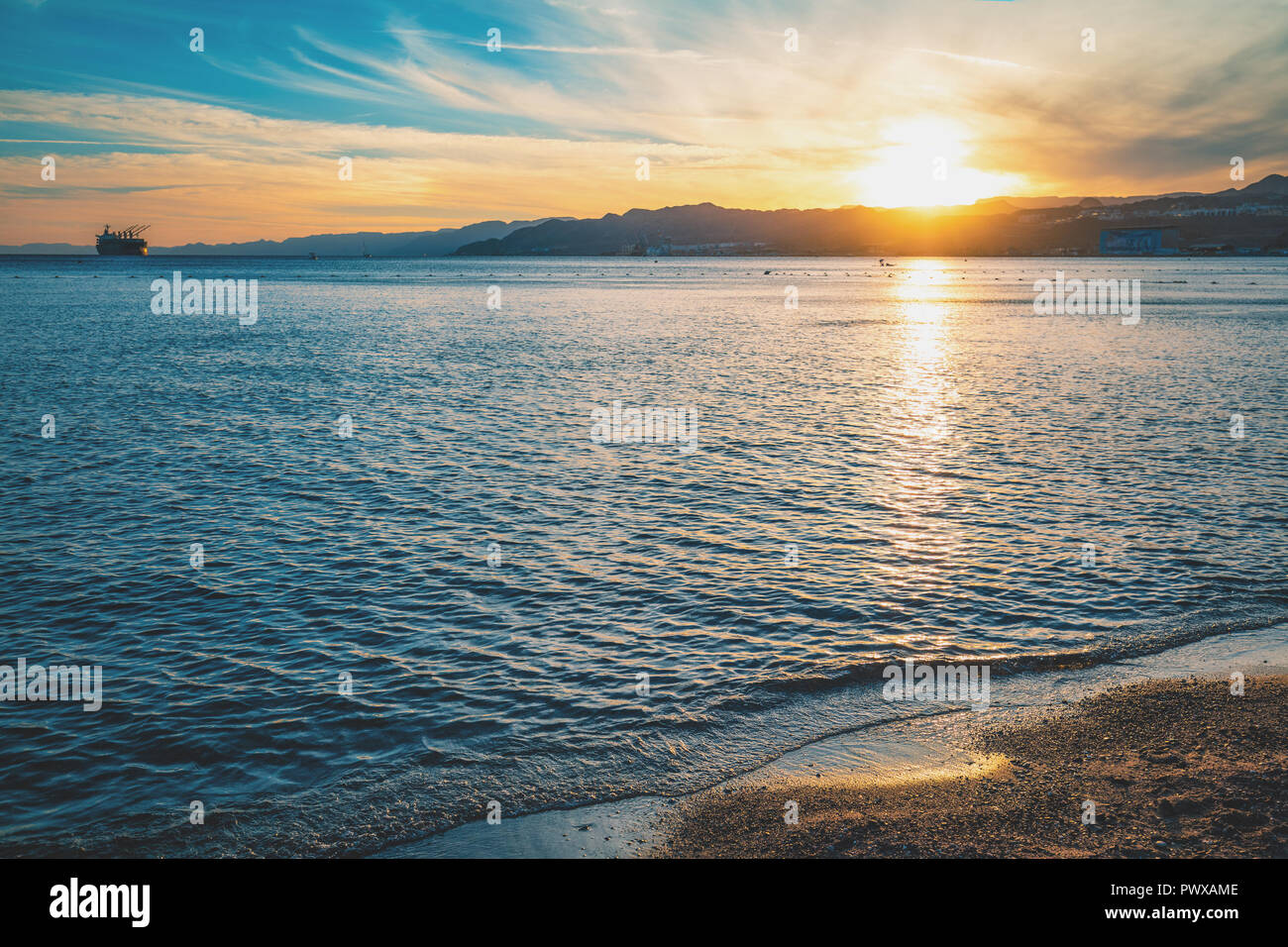 Sunset over the Red Sea. Eilat, Israel Stock Photo