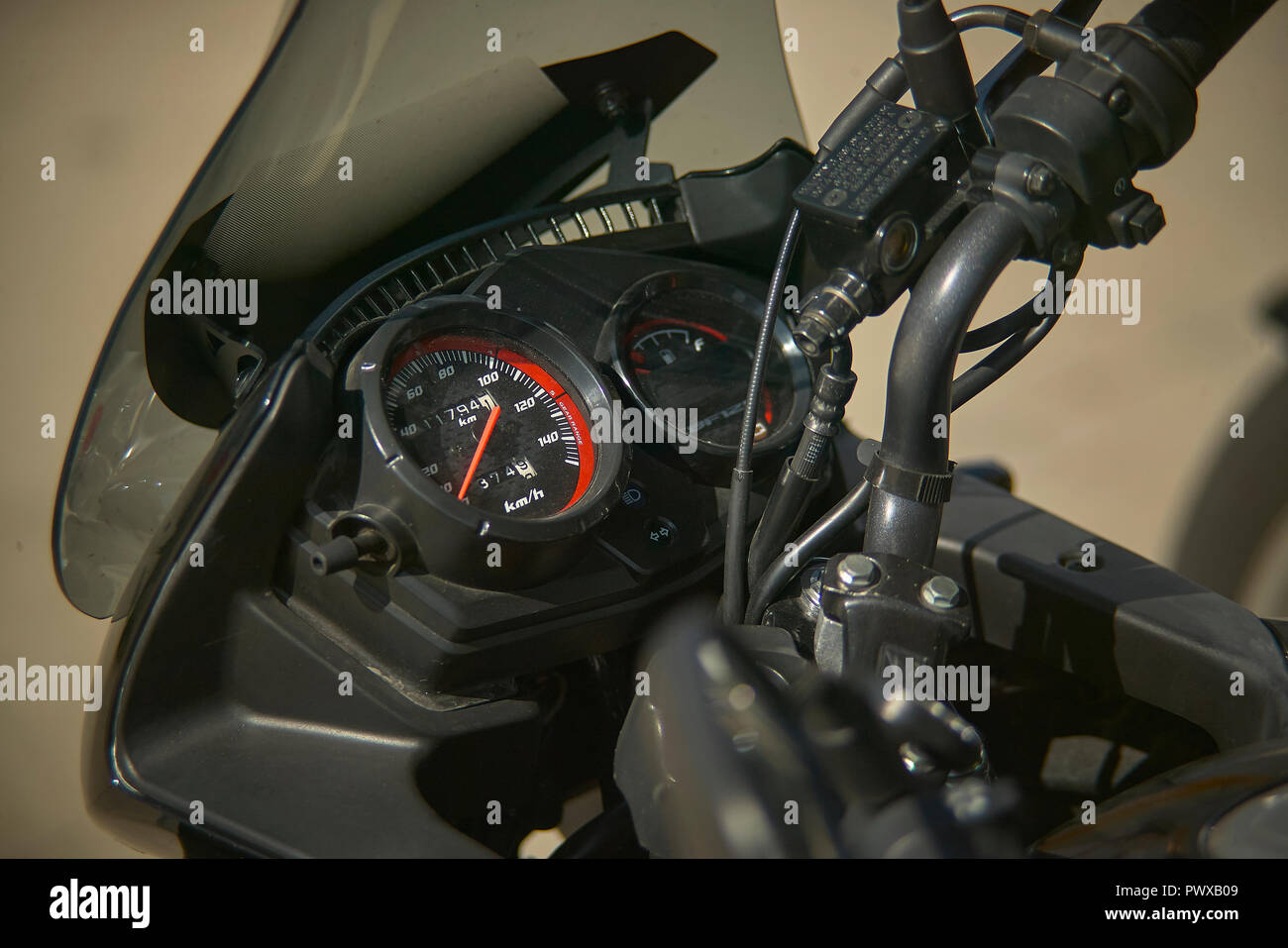 speedometer of a modern enduro bike, detail of the instrument cluster