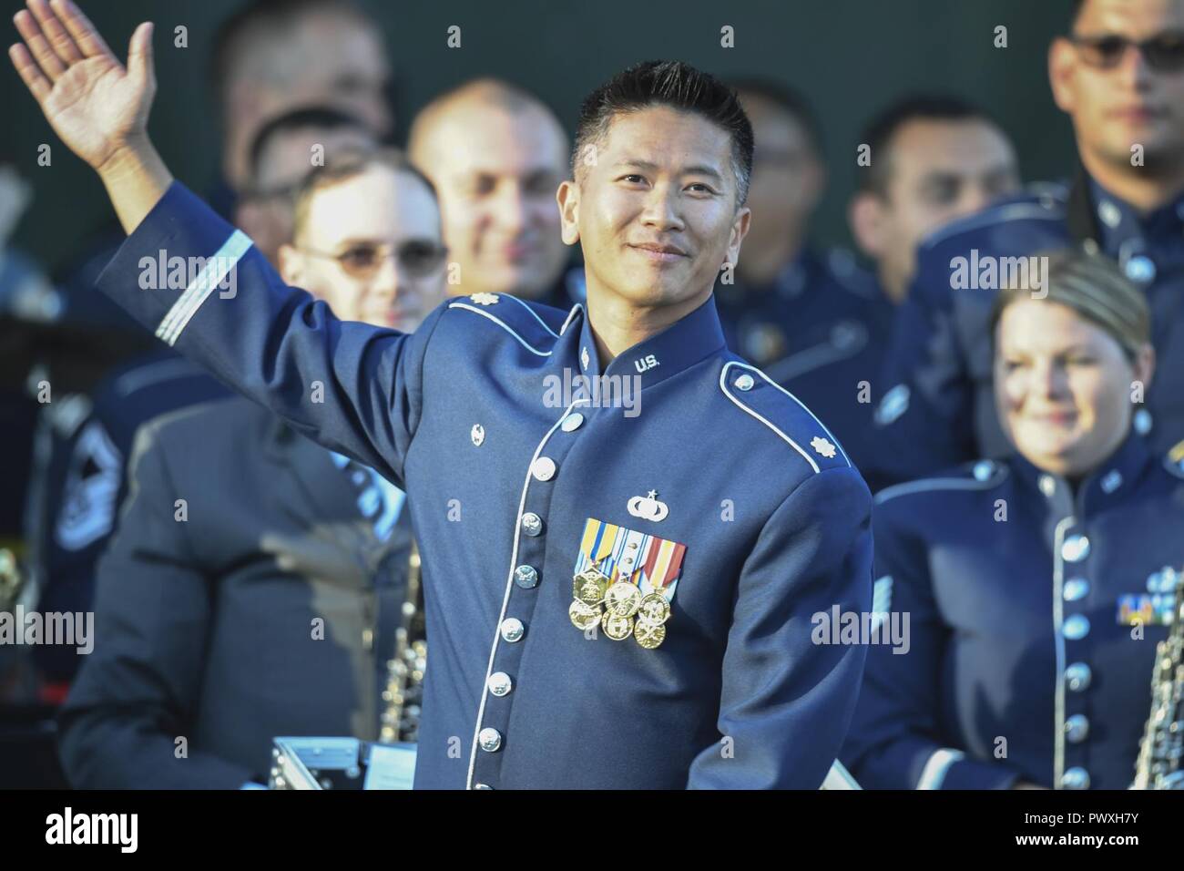 The 562nd Air National Guard Band of the West Coast performs in front ...