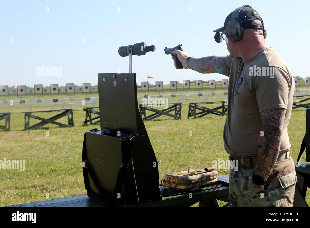 Sgt 1st Class Patrick Franks A U S Army Marksmanship Unit Service Pistol Team Soldier Fires His