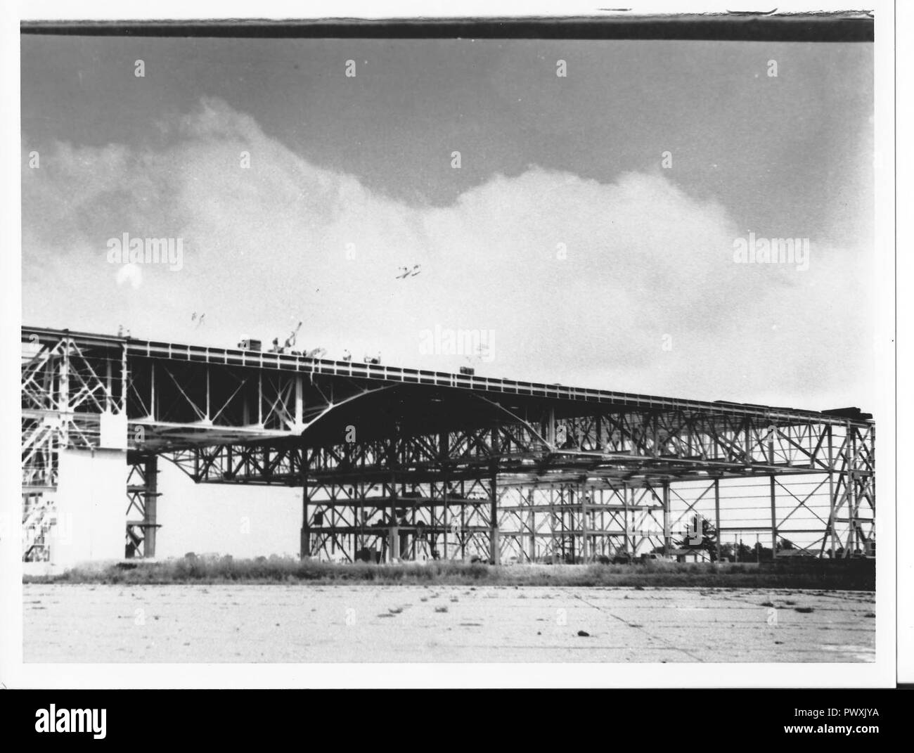 Construction of Hangar 200 is shown at Bunker Hill Naval Air Station. July 1, marks the 75th Anniversary of the base’s opening as a training base for aviators. Stock Photo