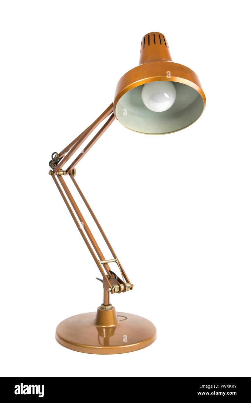 old copper colored table lamp on white background Stock Photo