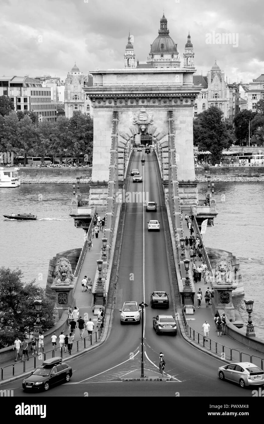 Budapest, Hungary - 3 august, 2018: aerial view of the Chain Bridge. Stock Photo