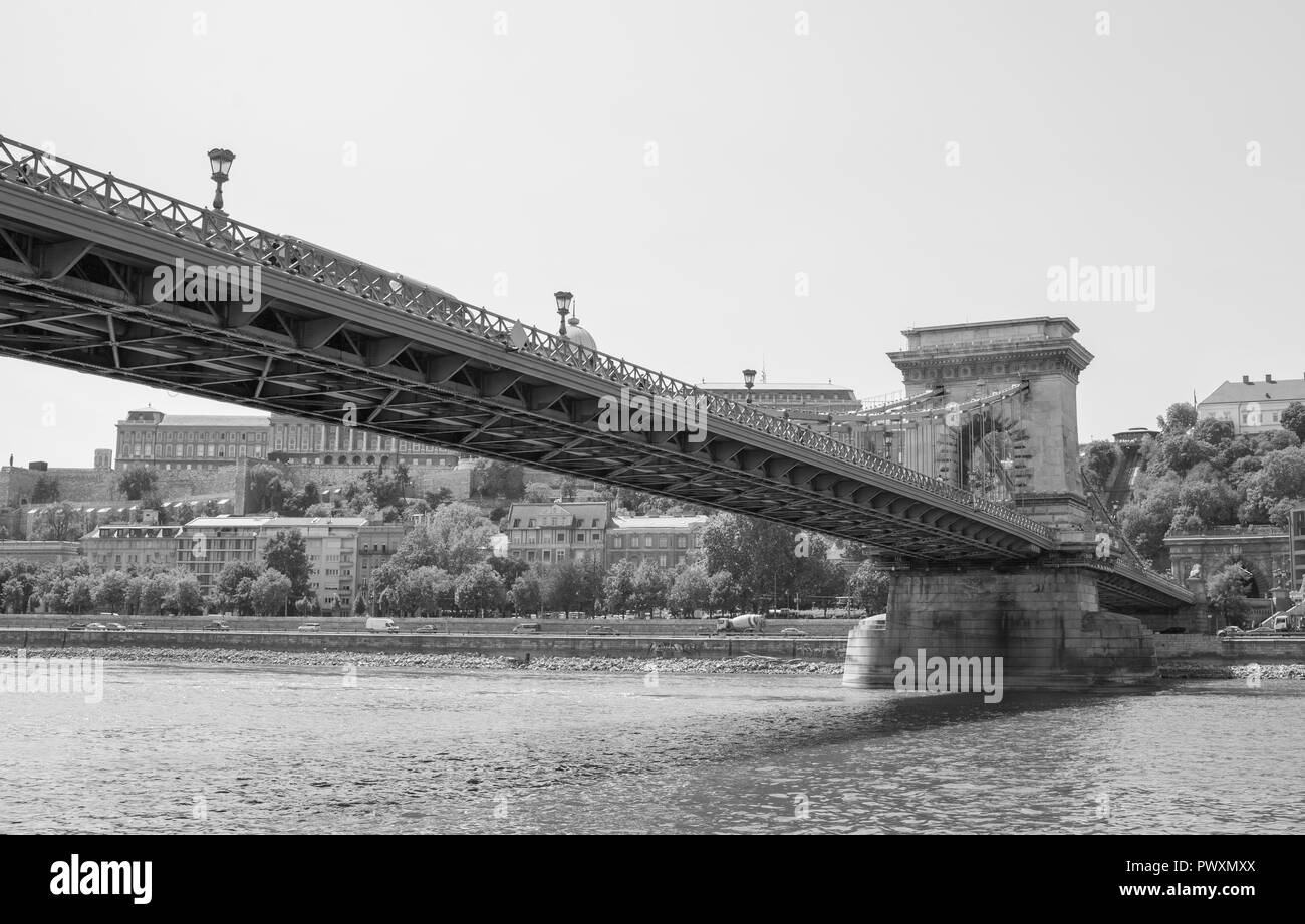 Budapest, Hungary -  3 august, 2018: view of the Chain Bridge Stock Photo