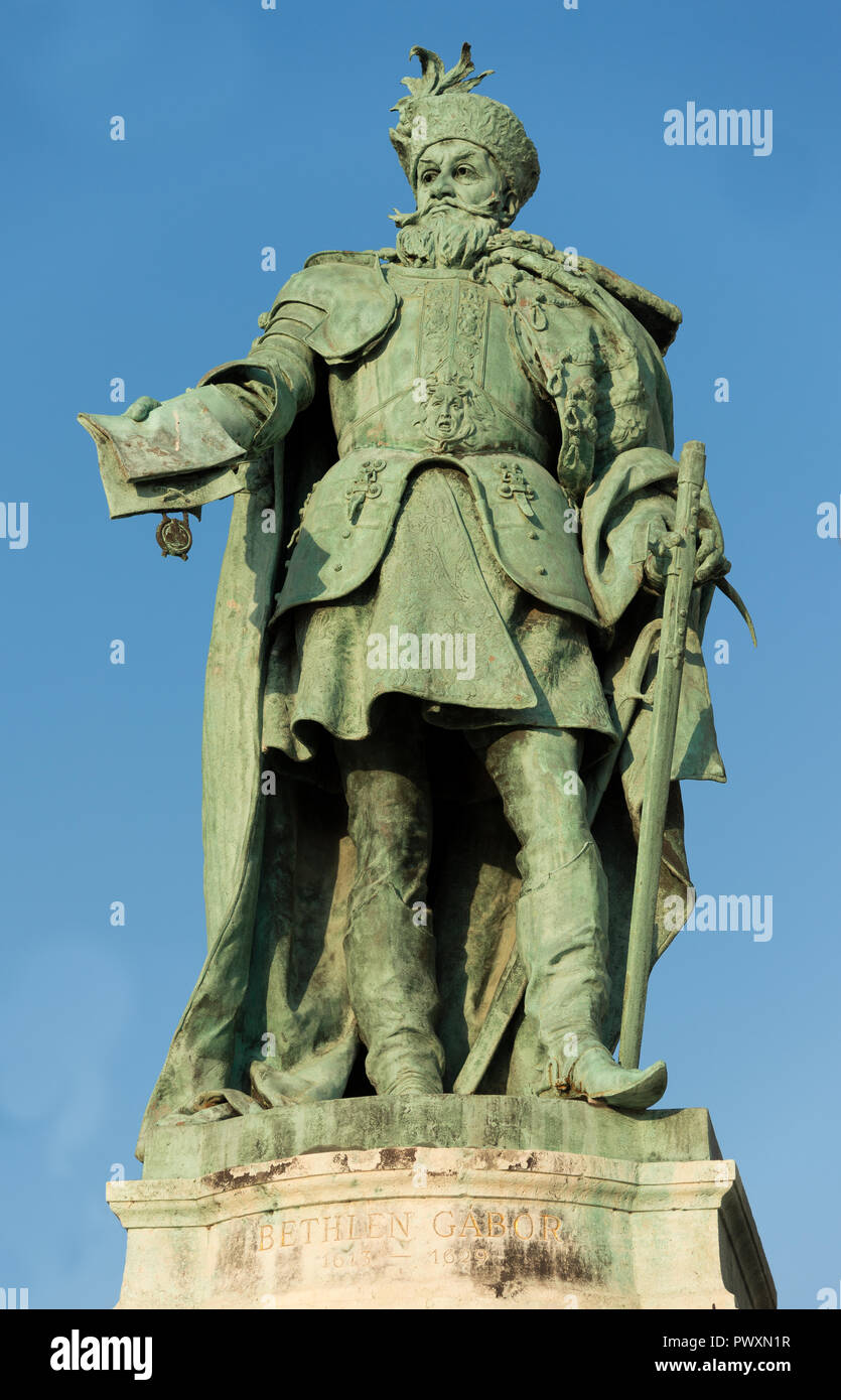 Budapest, Hungary - 8 august 2018: statue of Gabor Bethlen Prince of Transylvania in Heroes Square Stock Photo