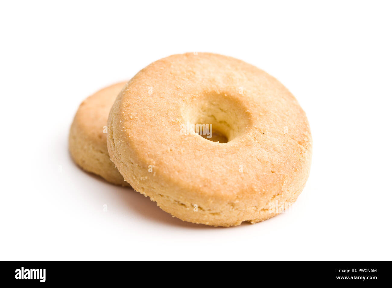 Sweet buttery biscuits isolated on white background. Stock Photo