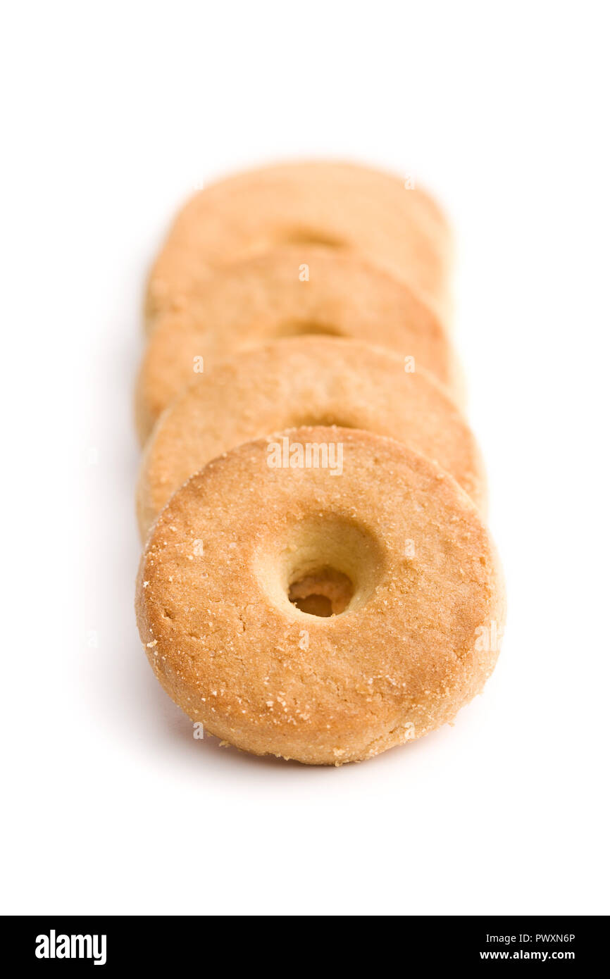 Sweet buttery biscuits isolated on white background. Stock Photo