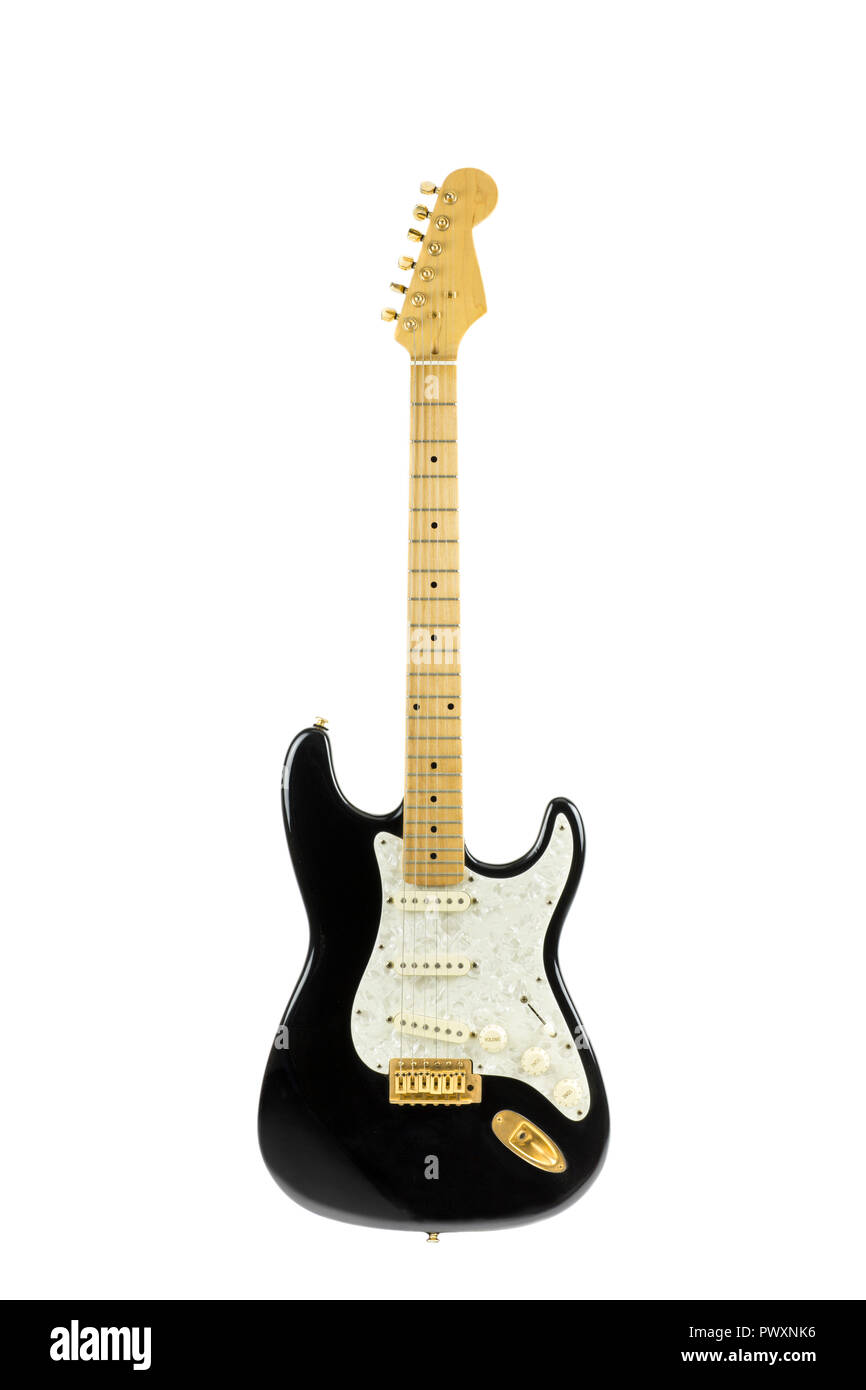 portrait of isolated electric guitar with nacre pickguard Stock Photo