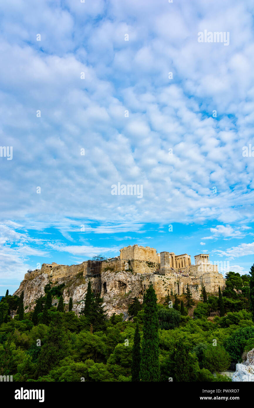 Τravel Clouds over the Sky of Athens, Relaxing View with Cloudscapes, Greece - a place to Travel at and See Wonderful Places Stock Photo