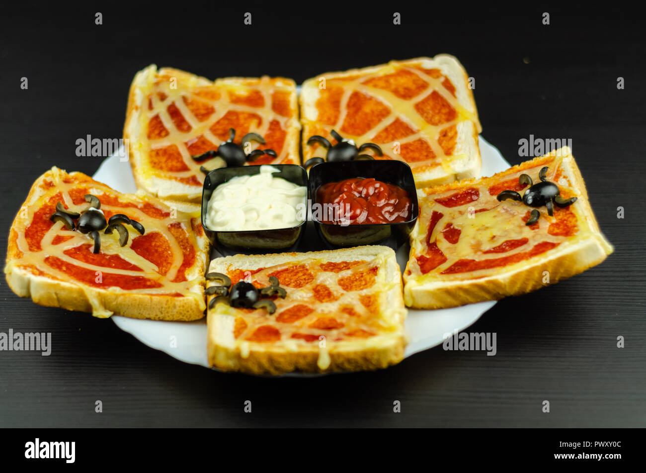 Funny Sandwiches With Spider And Spider Web For Halloween Party Scary Food Stock Photo Alamy