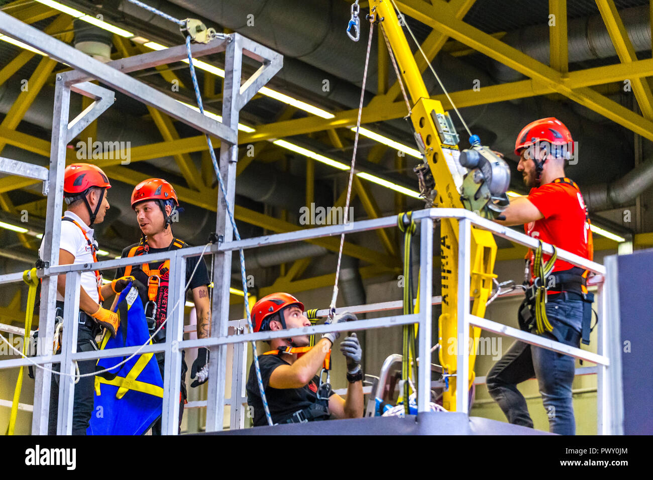 Bologna, Italy. 17th October, 2018. stuntmen preparing for show