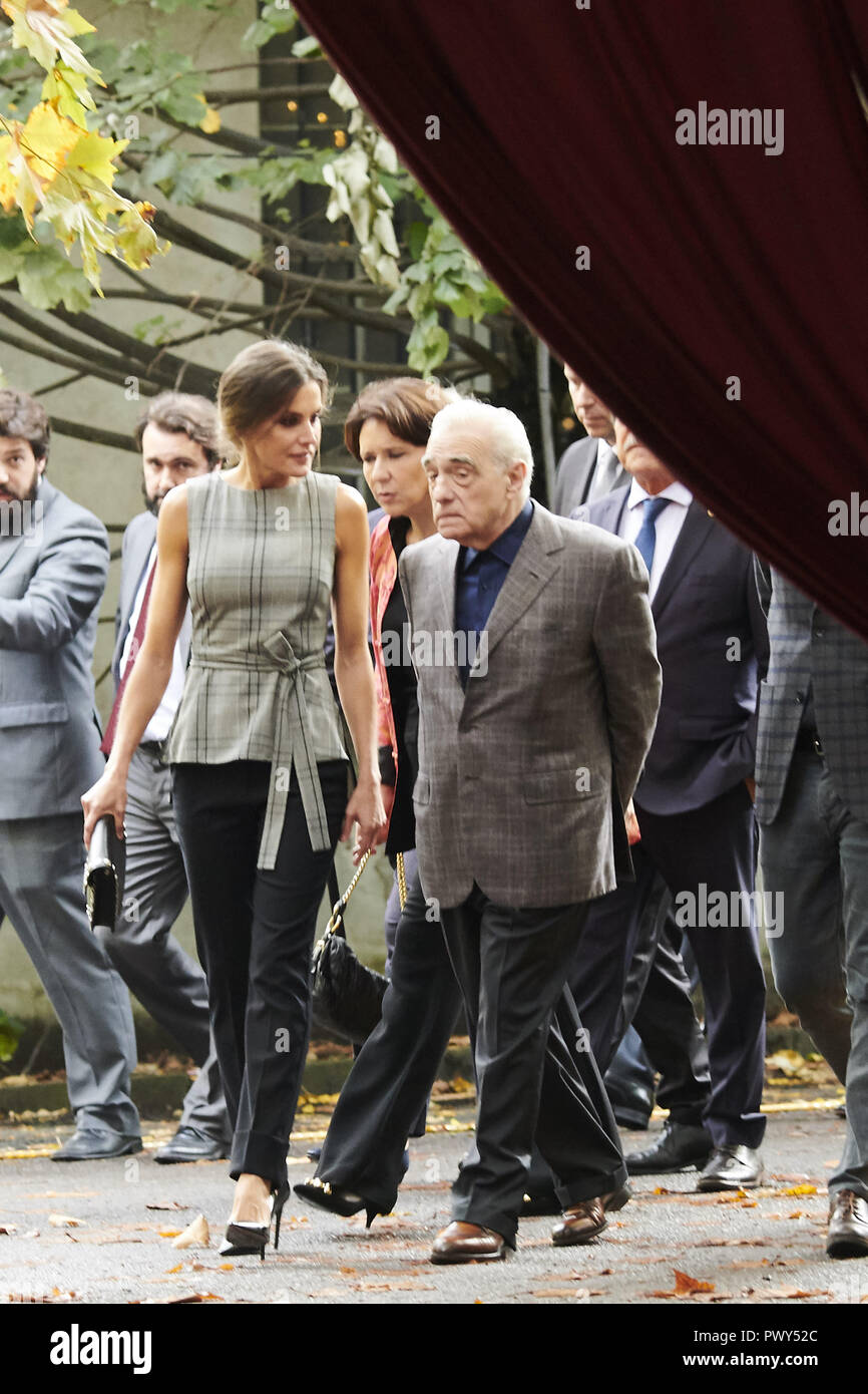 Oviedo, Asturias, Spain. 18th Oct, 2018. Queen Letizia of Spain, Martin Scorsese, Helen Morris attends the meeting of Martin Scorsese with young filmmakers, framed within the program 'Fabrica Scorsese, developed in the old Weapons Factory of La Vega during the 'Princess of Asturias Awards 2018' on October 18, 2018 in Oviedo, Spain Credit: Jack Abuin/ZUMA Wire/Alamy Live News Stock Photo