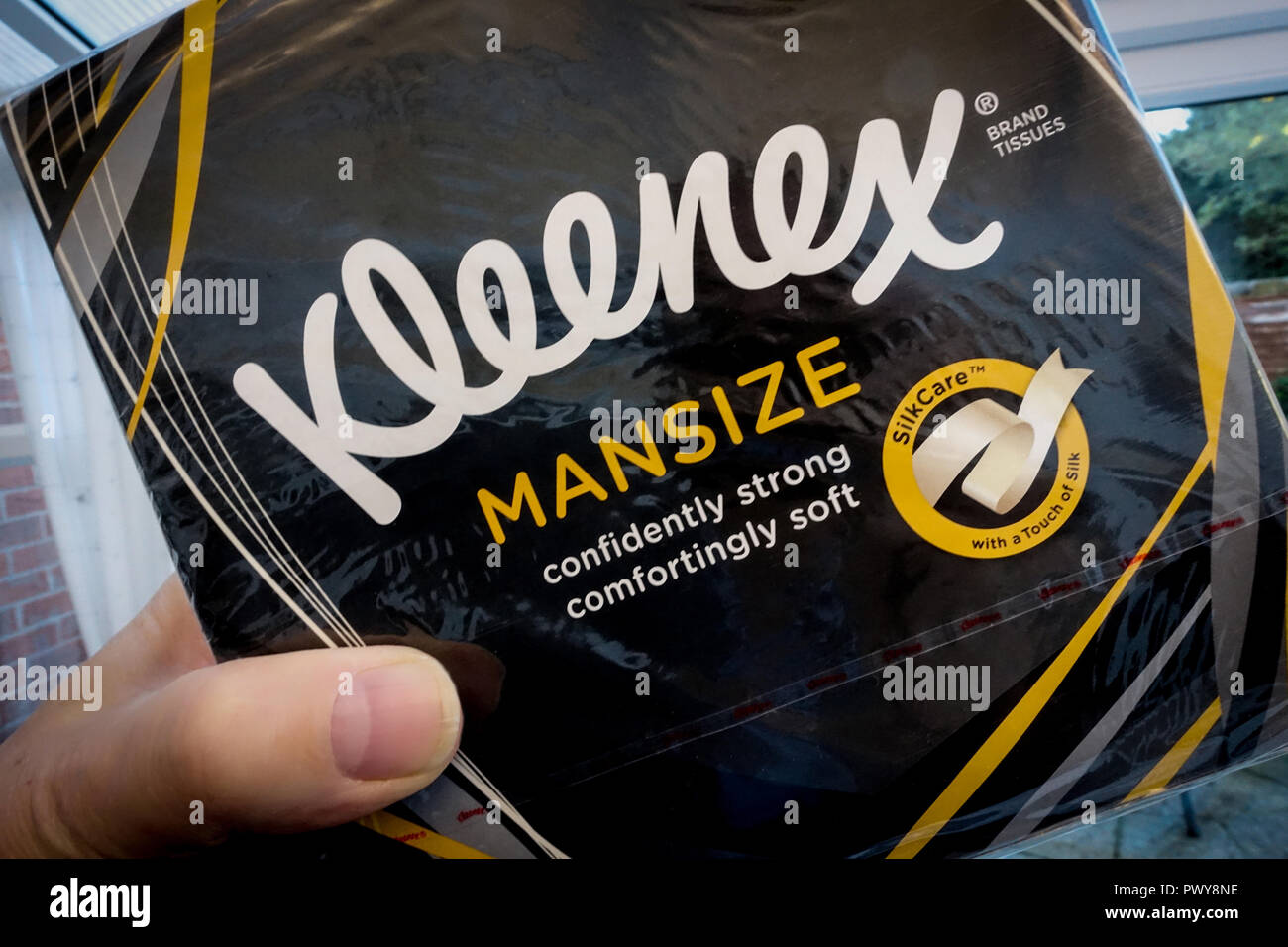 UK News. 18th October, 2018. Kleenex is scrapping "Mansize" branding from  its tissue boxes after 60 years on the shelves as consumers called it out  for being sexist. The company said the