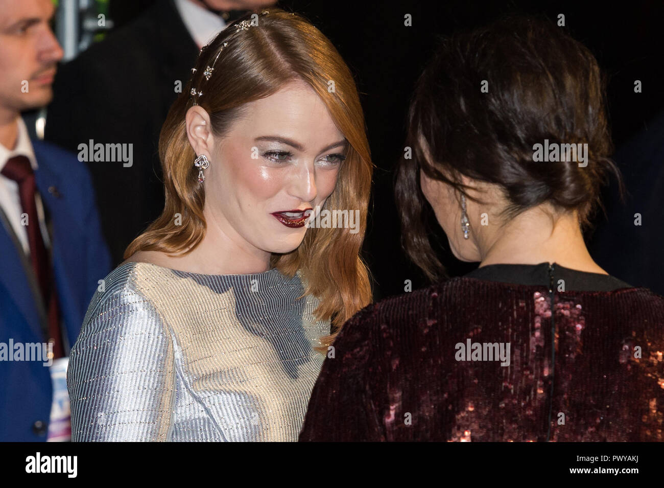 London, UK. 18th October 2018. Emma Stone (L) and Rachel Weisz (R) attend the UK film premiere of 'The Favourite' at BFI Southbank during the 62nd London Film Festival American Express Gala. Credit: Wiktor Szymanowicz/Alamy Live News Stock Photo
