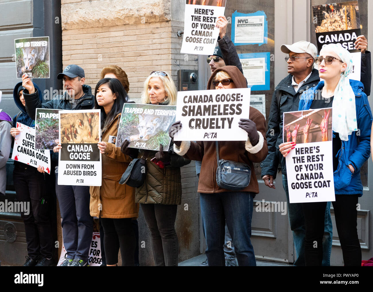 Protesters are seen holding posters during the protest. Protest by PETA
