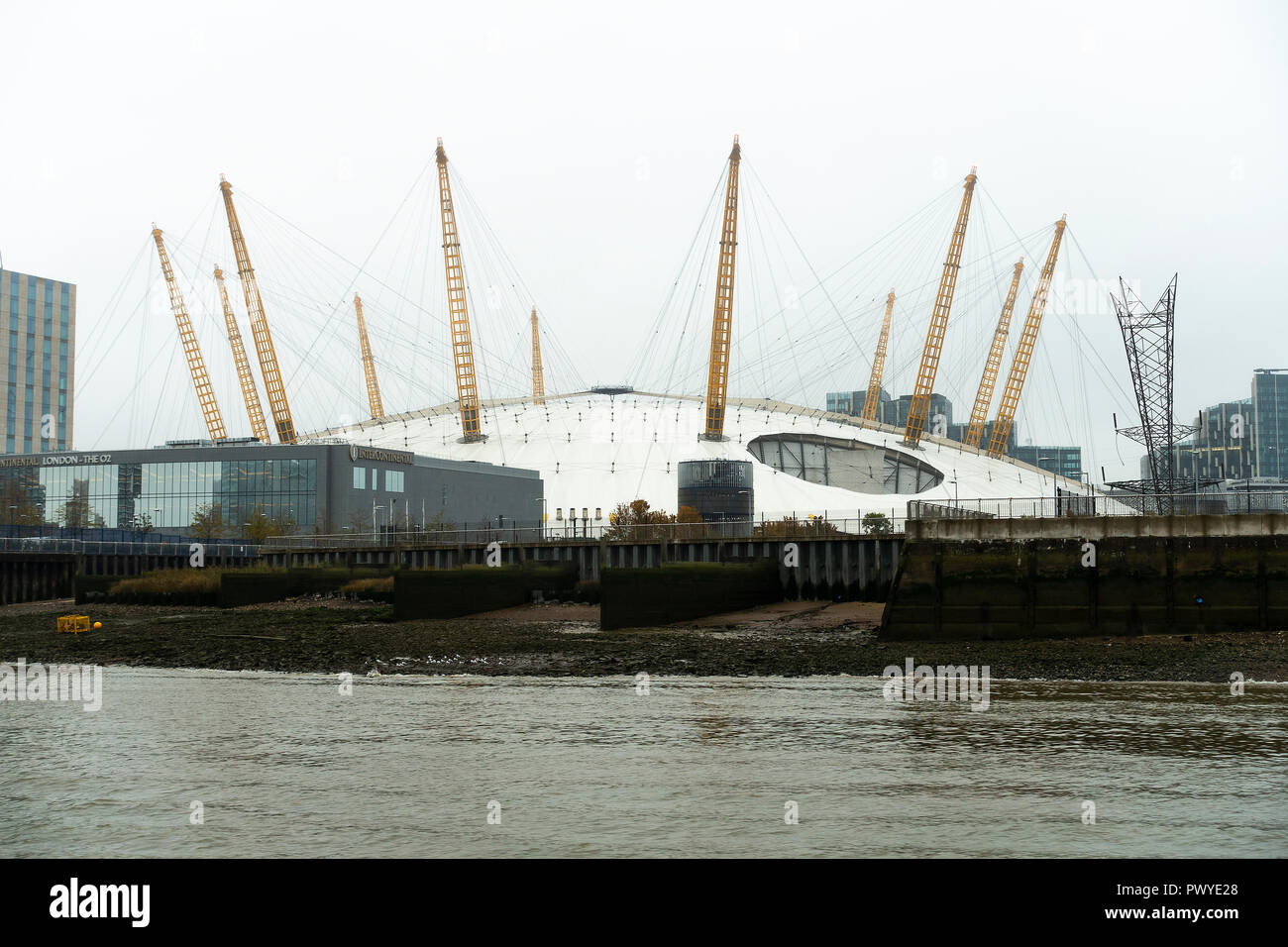 The Millennium Dome now known as The O2 Arena on the Bank of the River Thames on the Greenwich Peninsula South East London United Kingdom UK Stock Photo