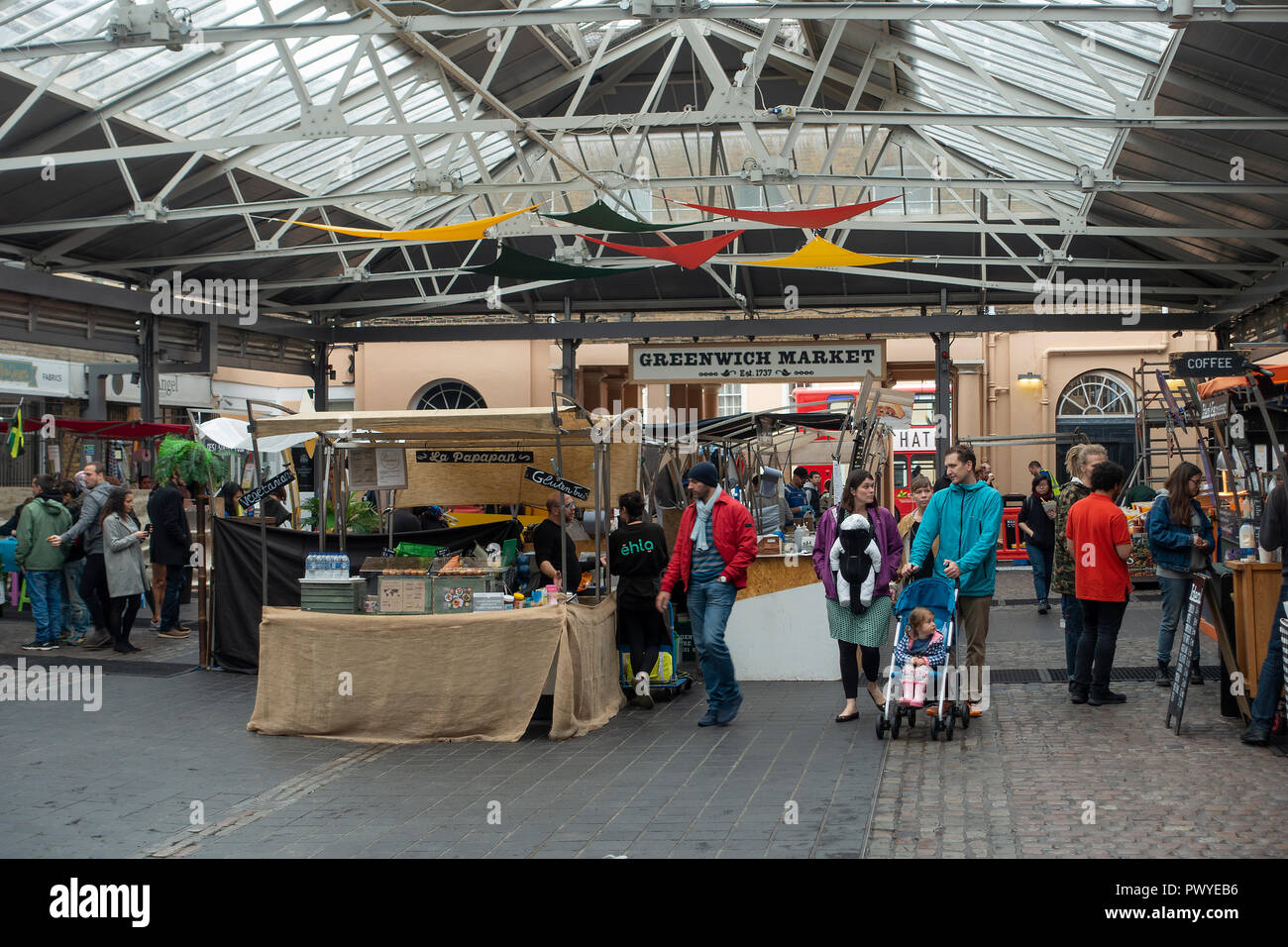 People Browsing and Shopping in the Famous Indoor Market at Greenwich London England United Kingdom UK Stock Photo