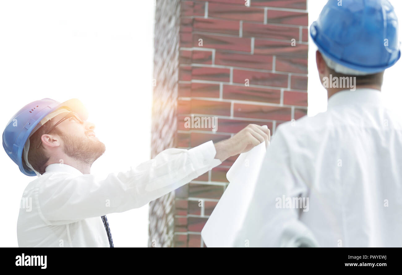 architect and the foreman of the construction estimate new building Stock Photo
