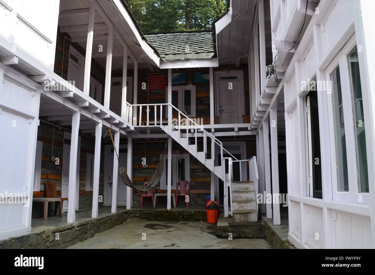 White Wooden homestay in the woods!! Stock Photo Alamy