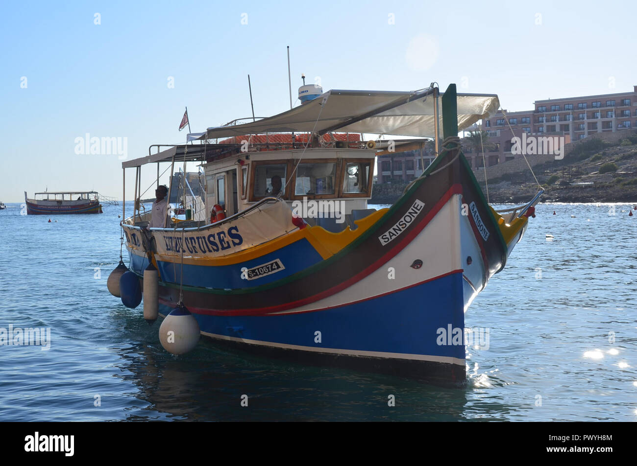 Cruises boat in St Julian's bay Stock Photo