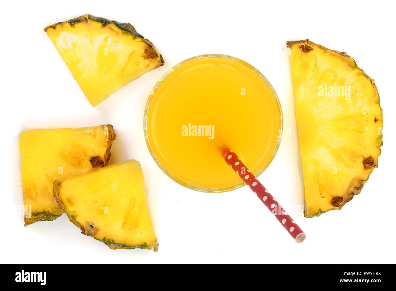 pineapple juice in a glass with pineapple slices isolated on white ...