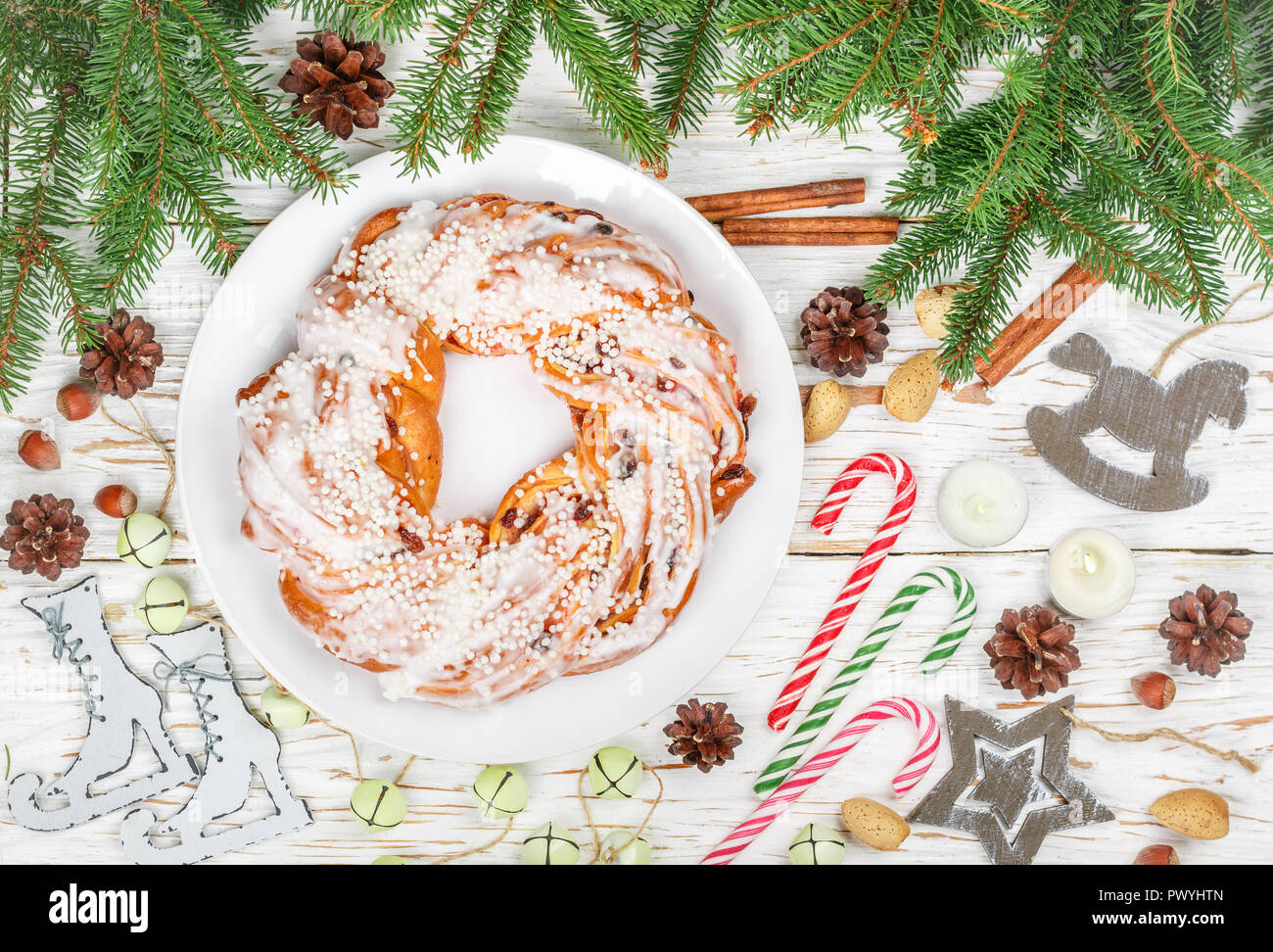Christmas New Year Pie With Cinnamon Almonds Hazelnuts And