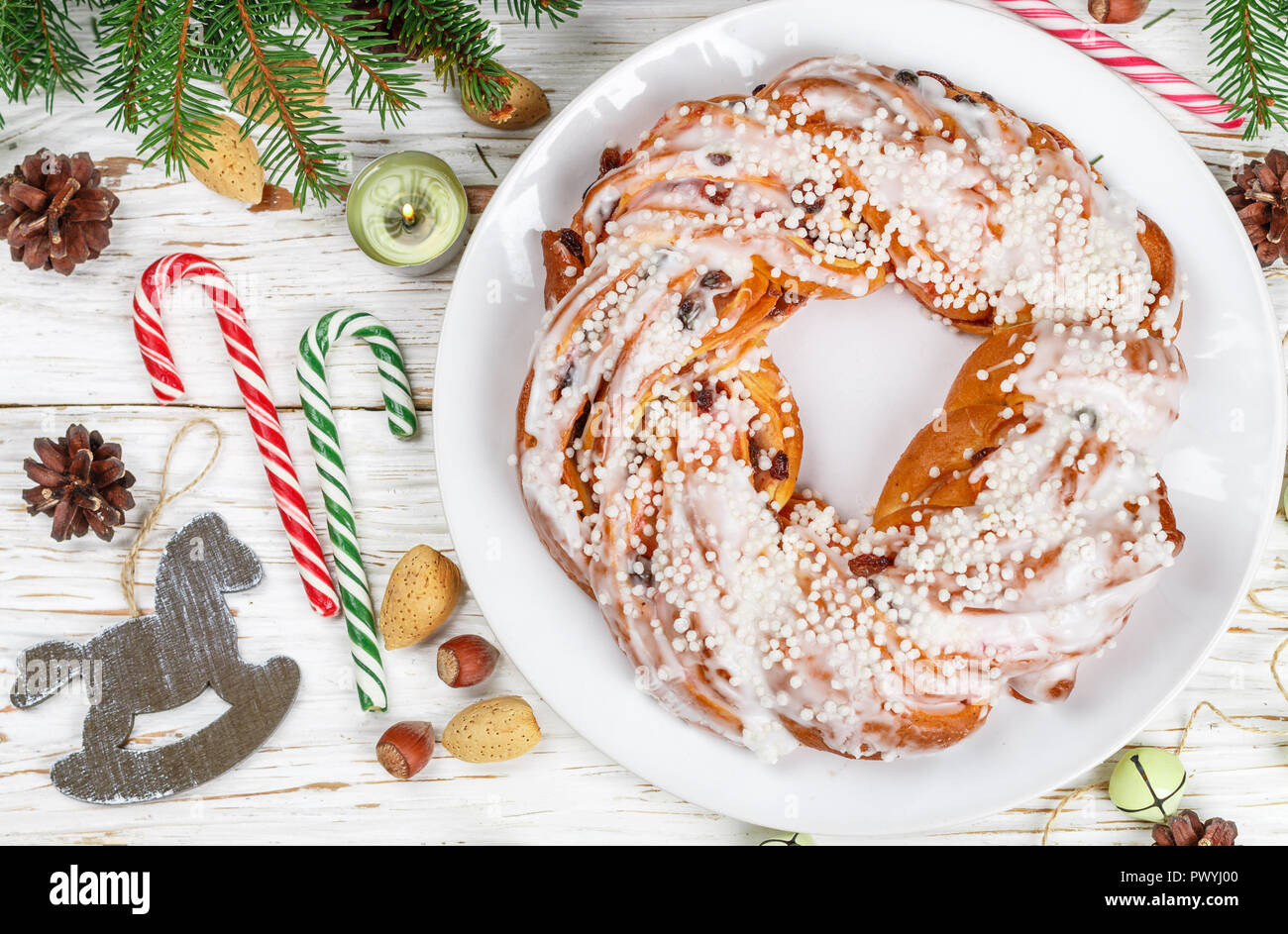 Christmas New Year Pie With Cinnamon Almonds Hazelnuts And