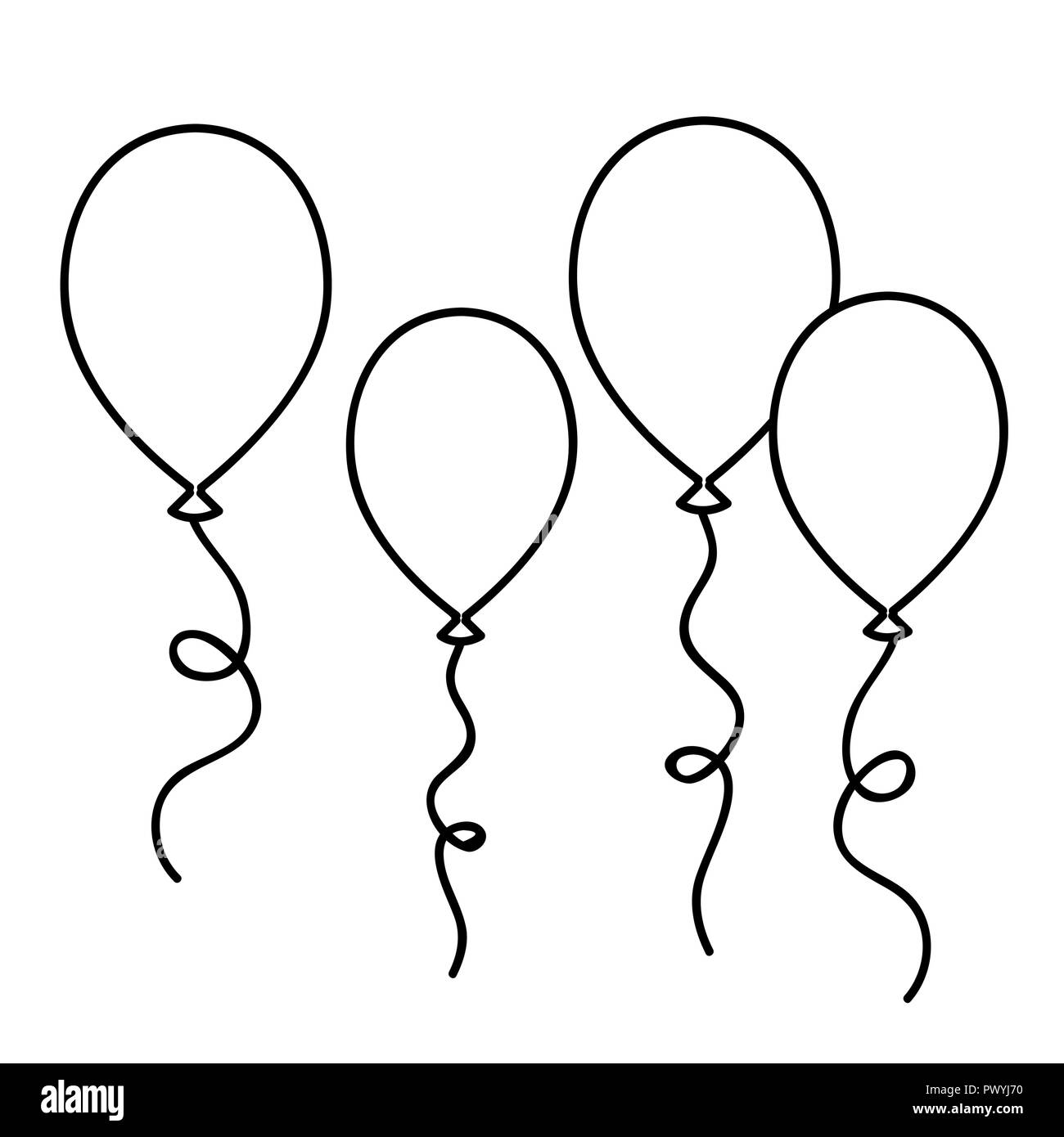 balloons simple drawing outline for coloring book vector illustration Stock Vector