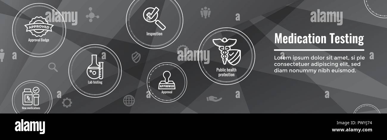 Drug Testing Process Web Header Banner With Icon Set Stock