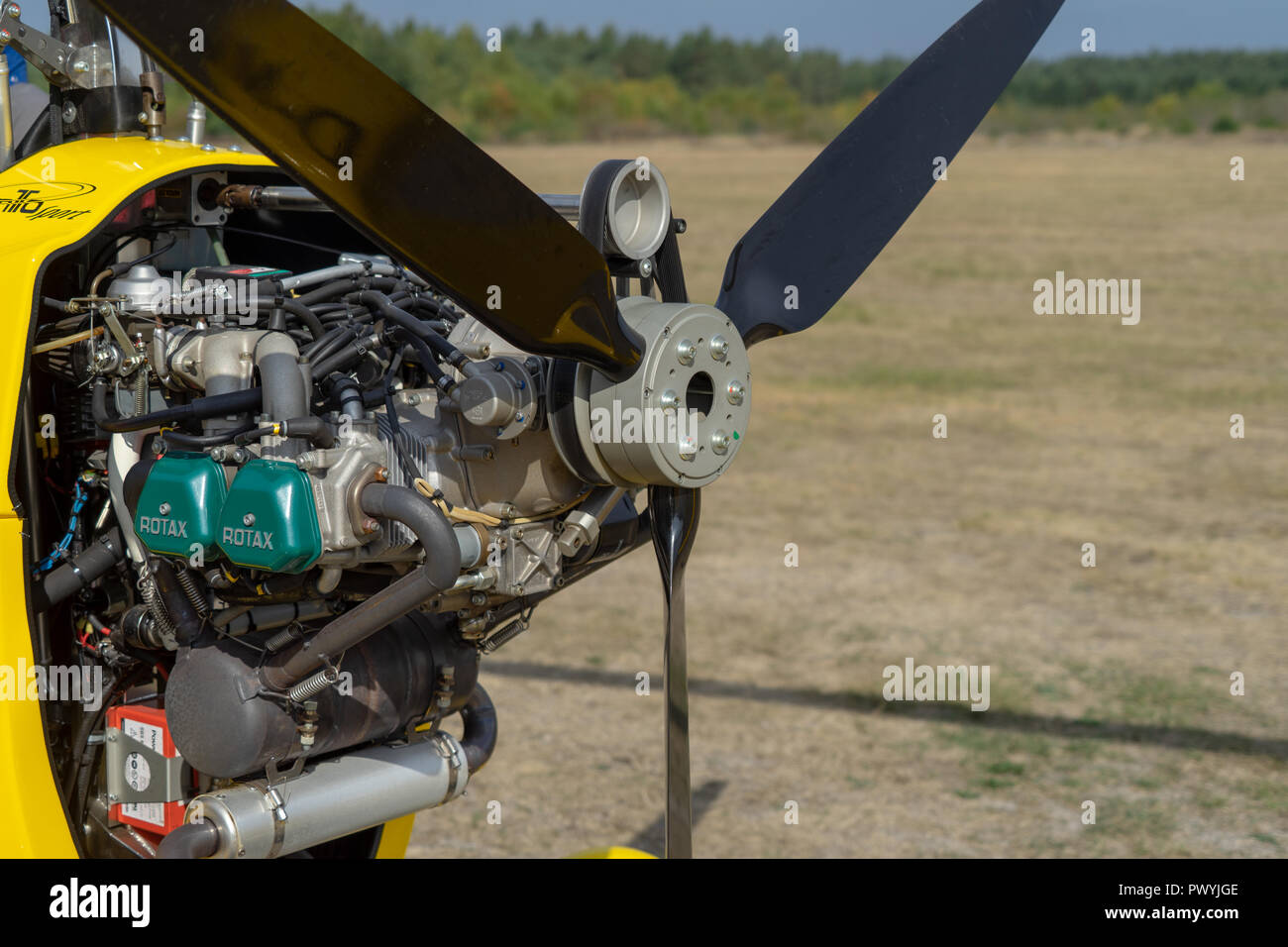 Gifhorn, Germany, September 16, 2018: Detsil view of the engine of a gyrocopter Stock Photo