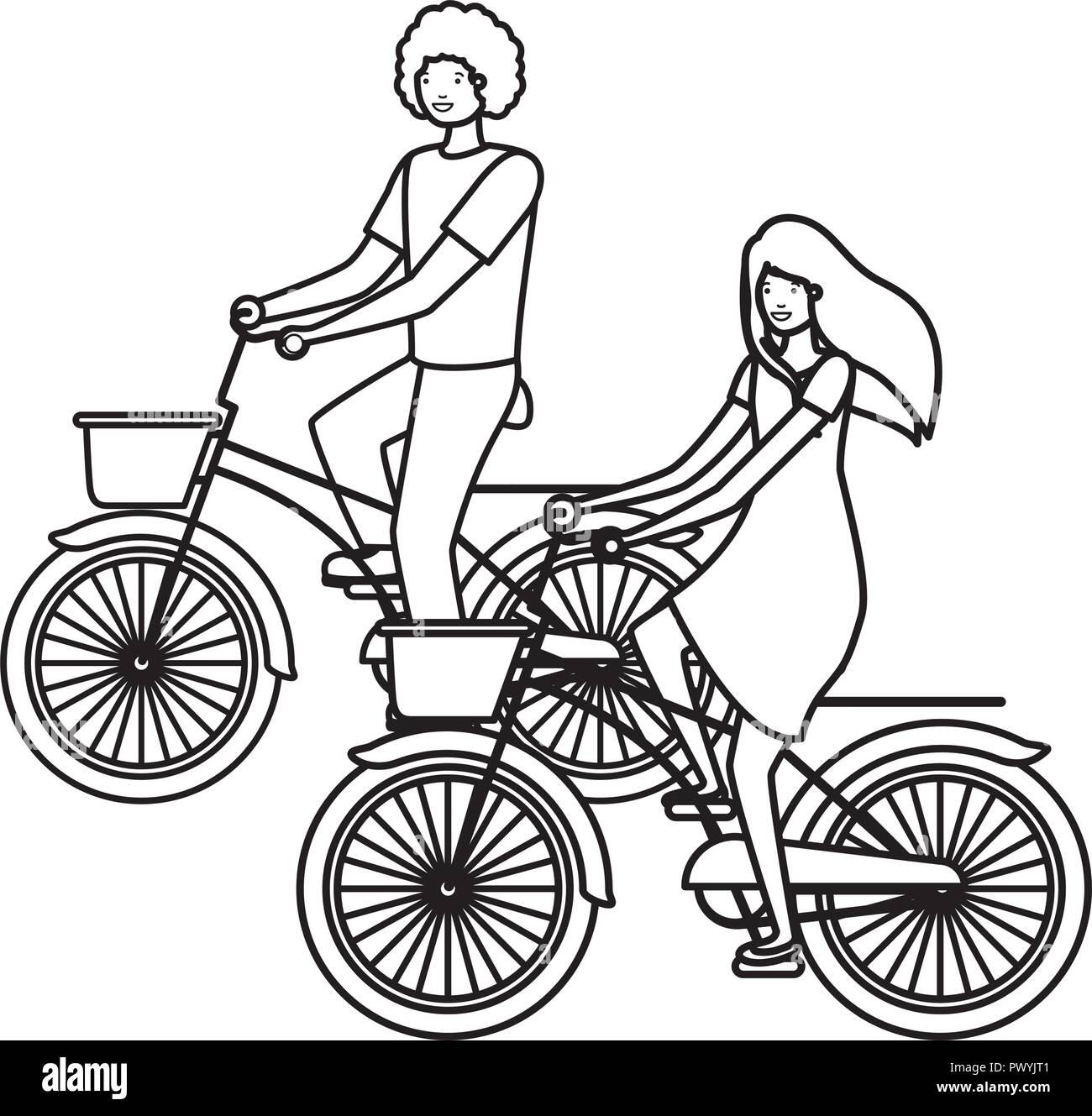 young couple in bicycle characters Stock Vector Image & Art - Alamy