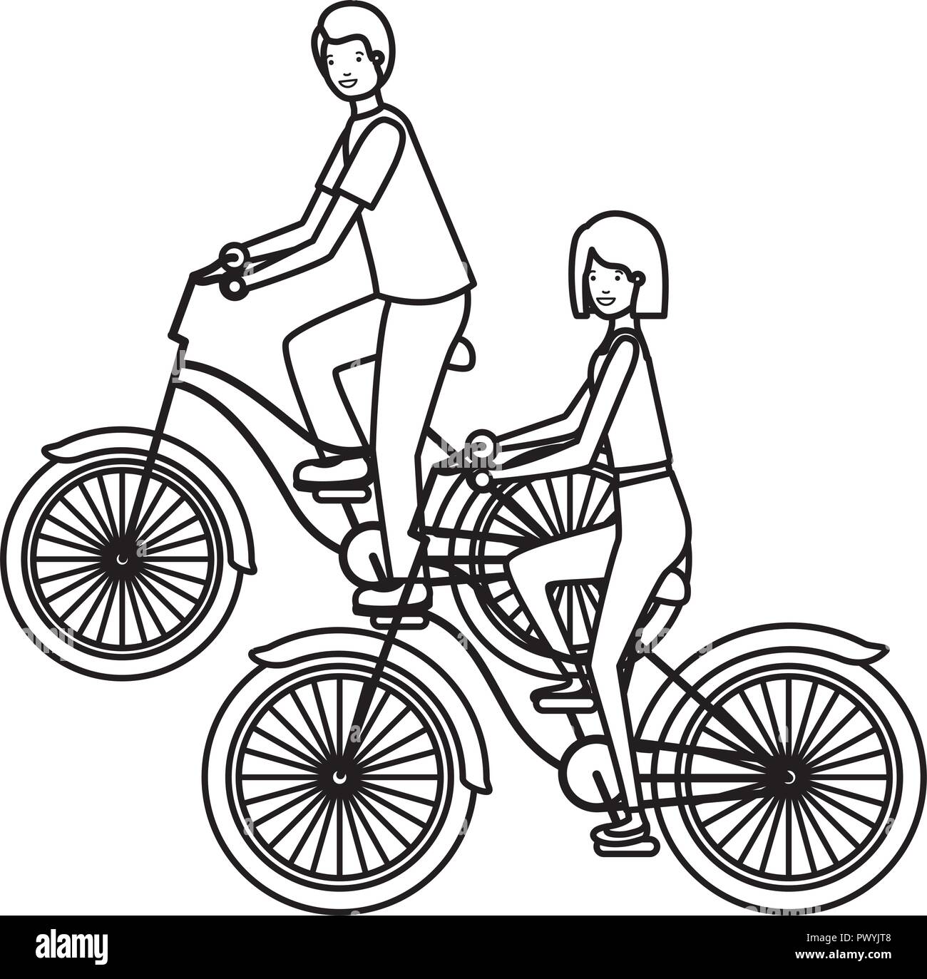 young couple in bicycle characters Stock Vector Image & Art - Alamy