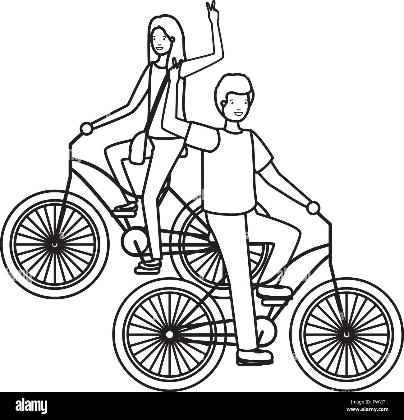 young couple in bicycle characters Stock Vector Image & Art - Alamy