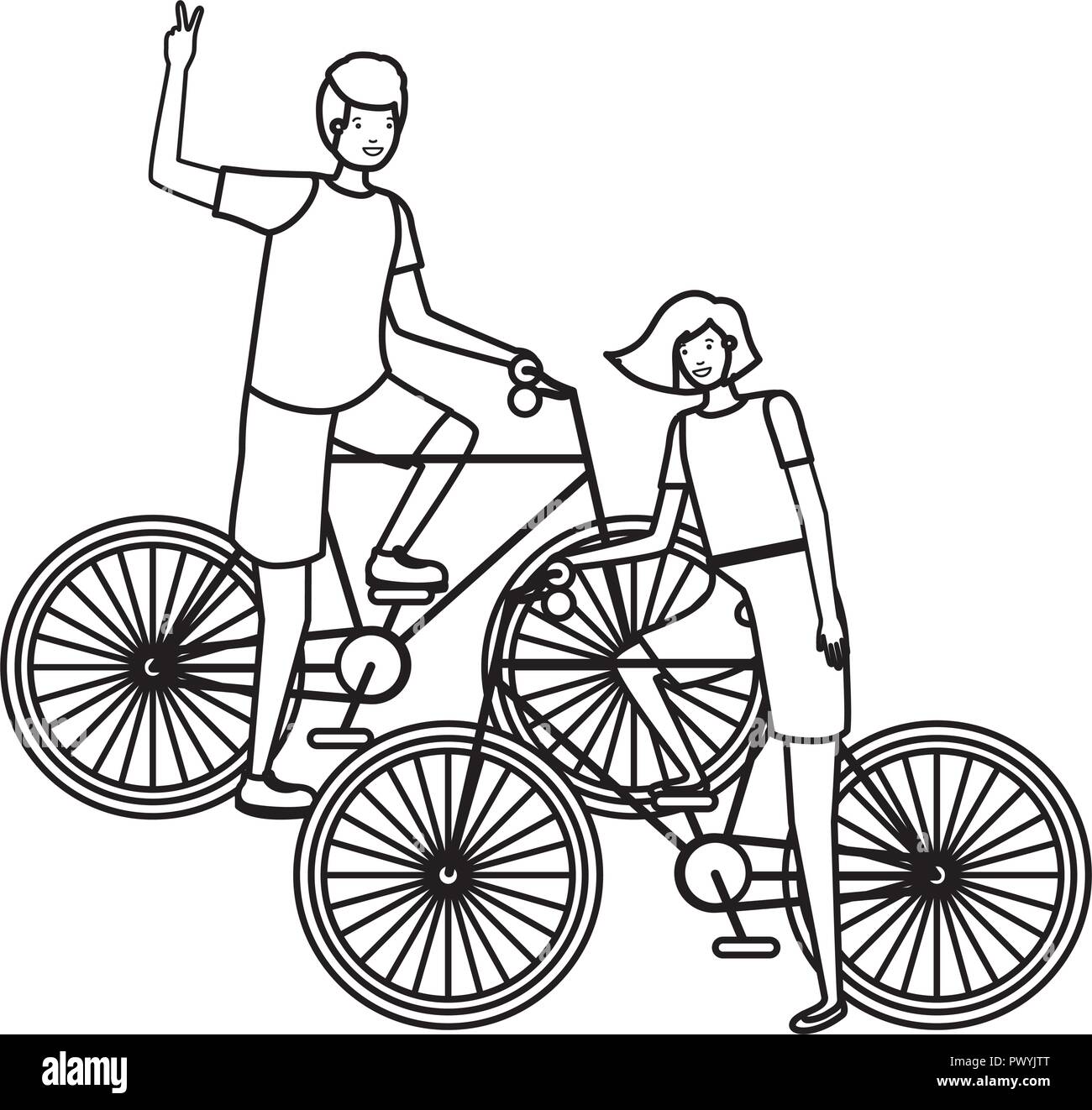 young couple in bicycle characters Stock Vector Image & Art - Alamy