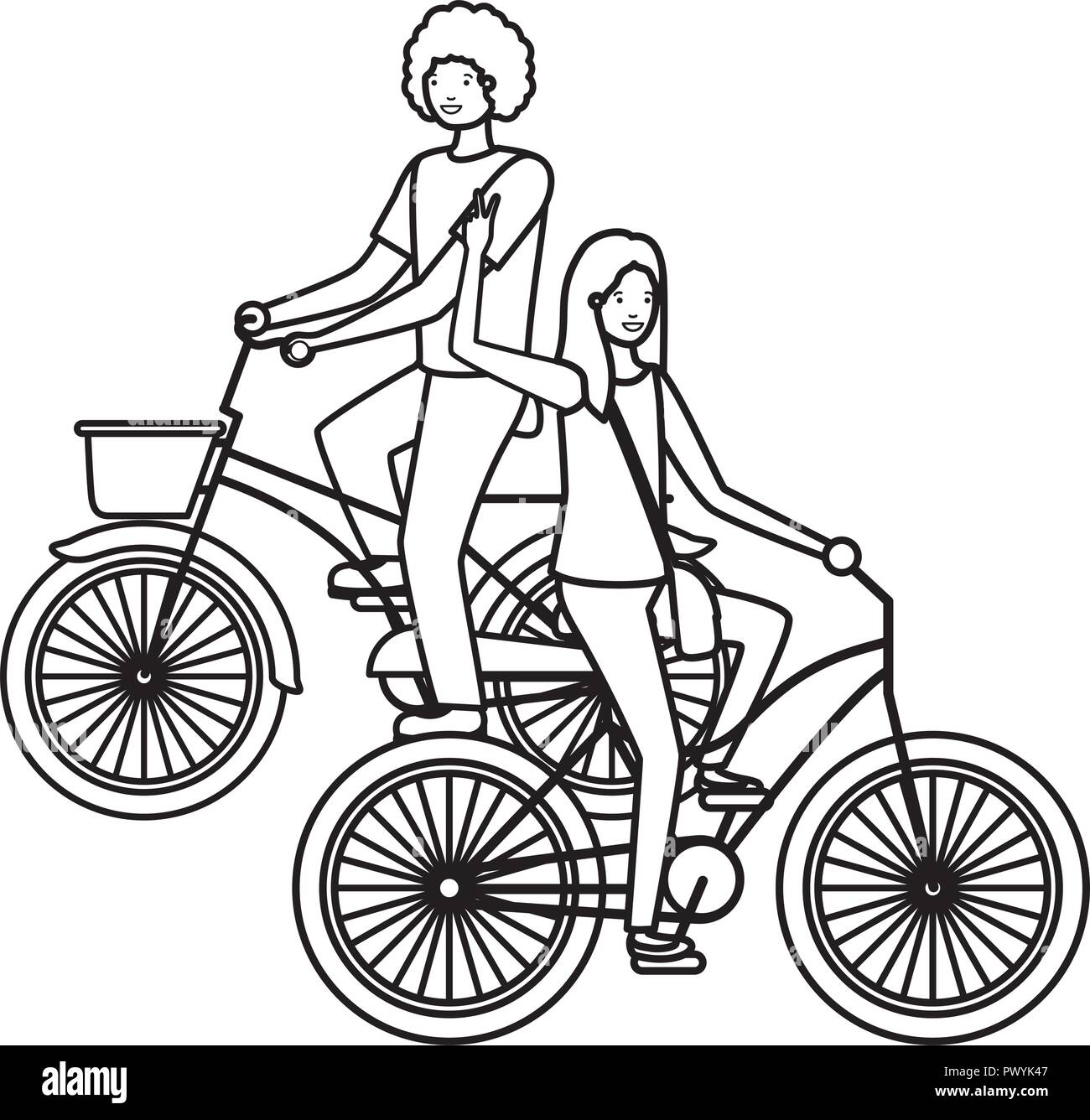 young couple in bicycle characters Stock Vector Image & Art - Alamy
