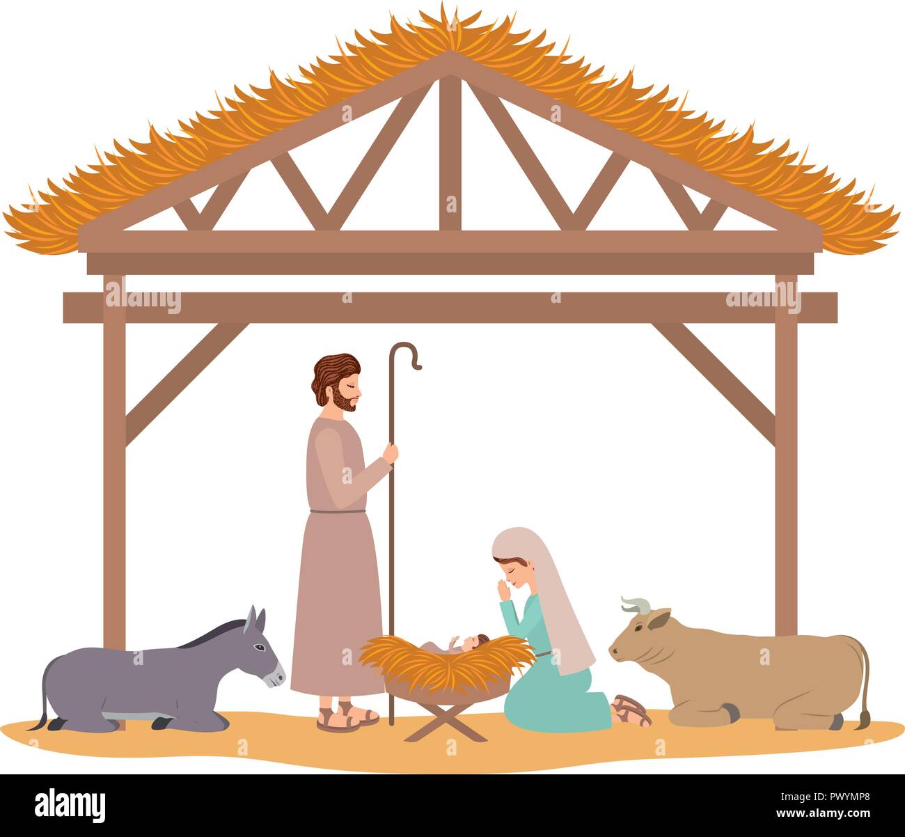 holy family in stable with animals characters Stock Vector Image & Art ...