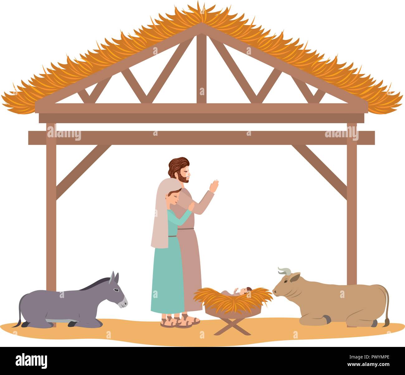 holy family in stable with animals characters Stock Vector Image &amp; Art ...
