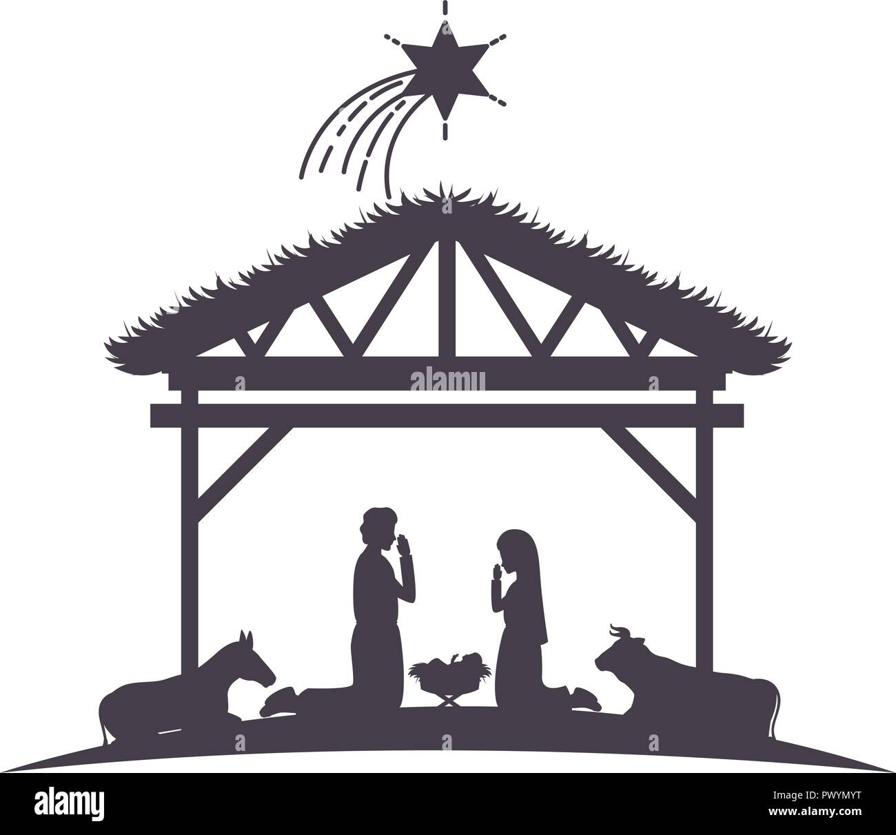 holy family in stable with animals silhouettes Stock Vector Image &amp; Art ...