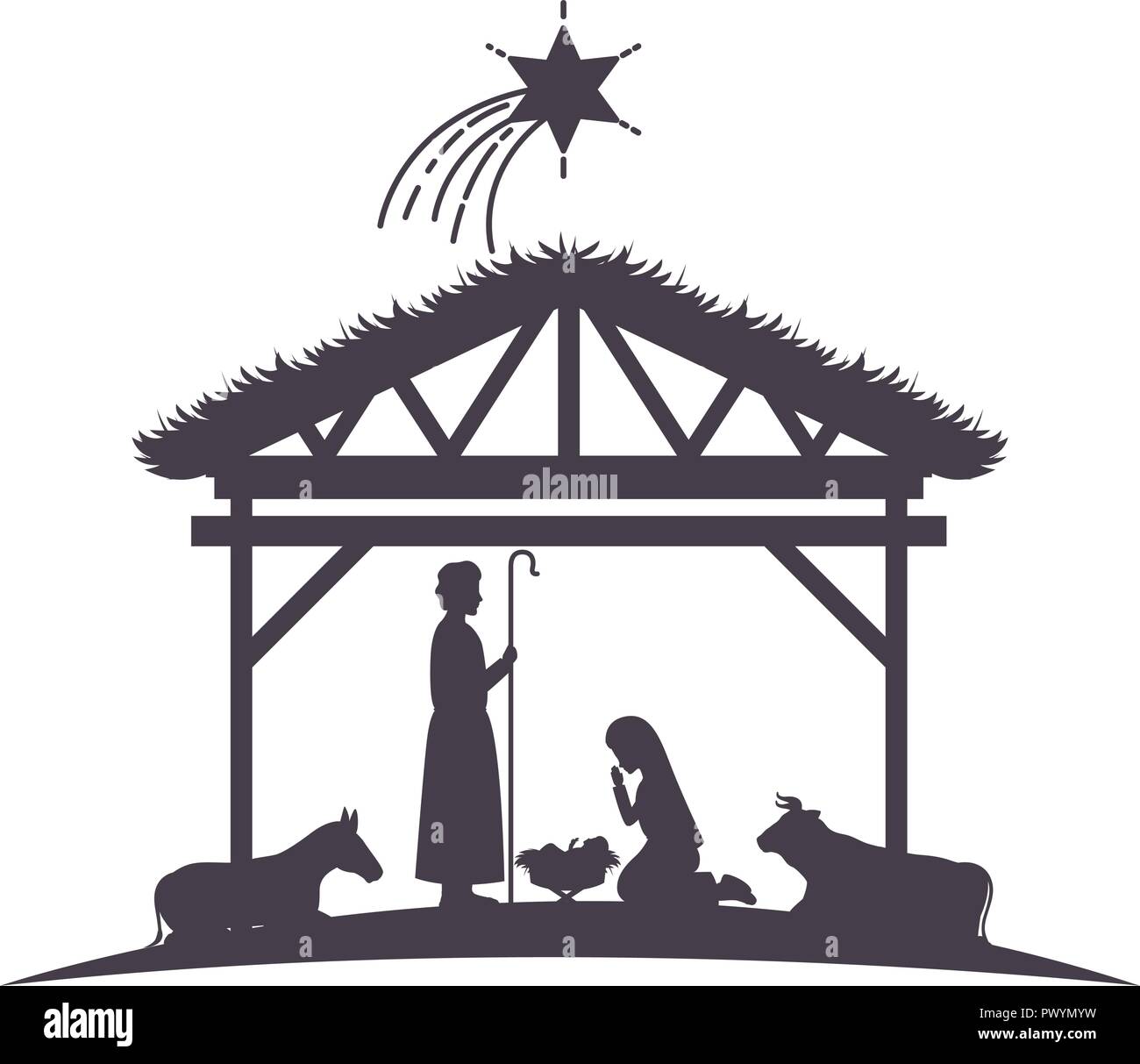 holy family in stable with animals silhouettes Stock Vector Image &amp; Art ...