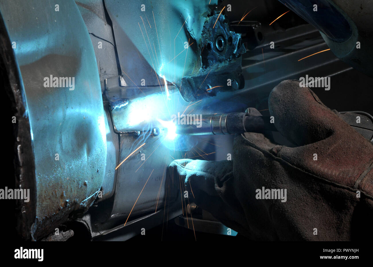 MIG Welding repairs to a Mk1 MR2 classic car Stock Photo Alamy
