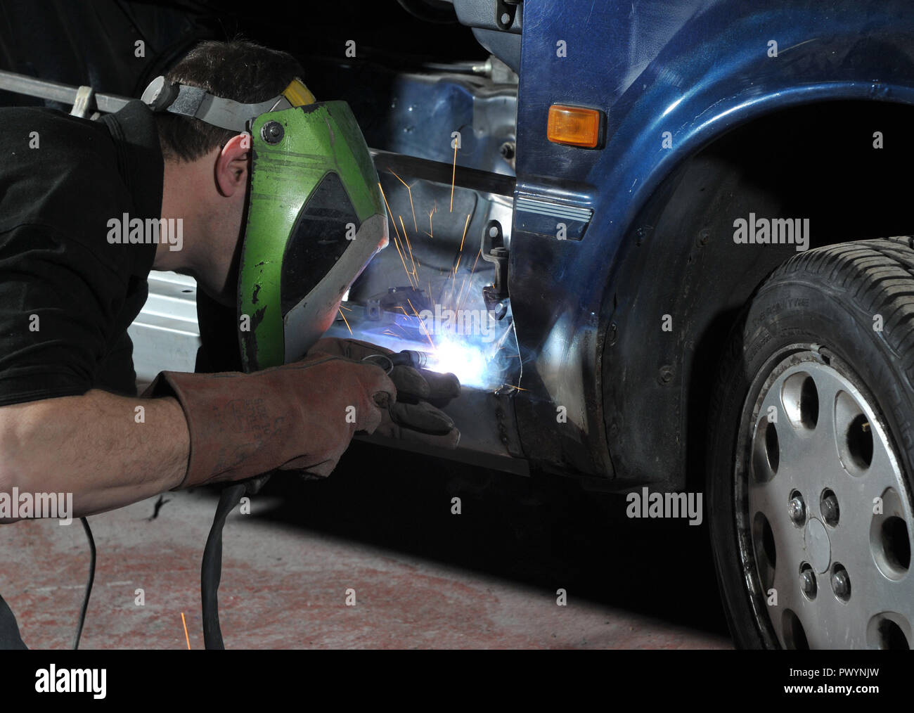 MIG Welding repairs to a Mk1 MR2 classic car Stock Photo Alamy