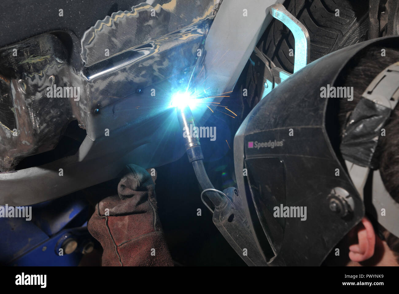 MIG Welding repairs to a Mk1 MR2 classic car Stock Photo Alamy